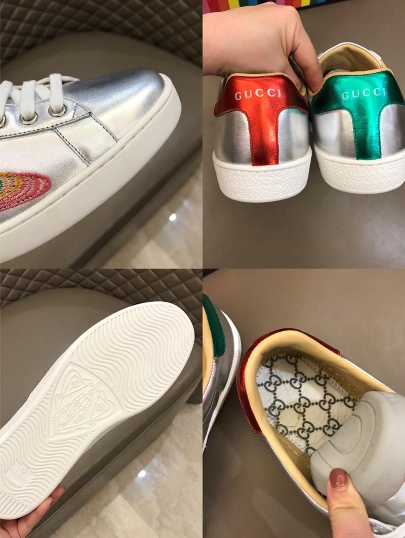 Gucci Perfect Quality Sneakers Silver shiny and Planet embroidery with White rubber sole MS02673