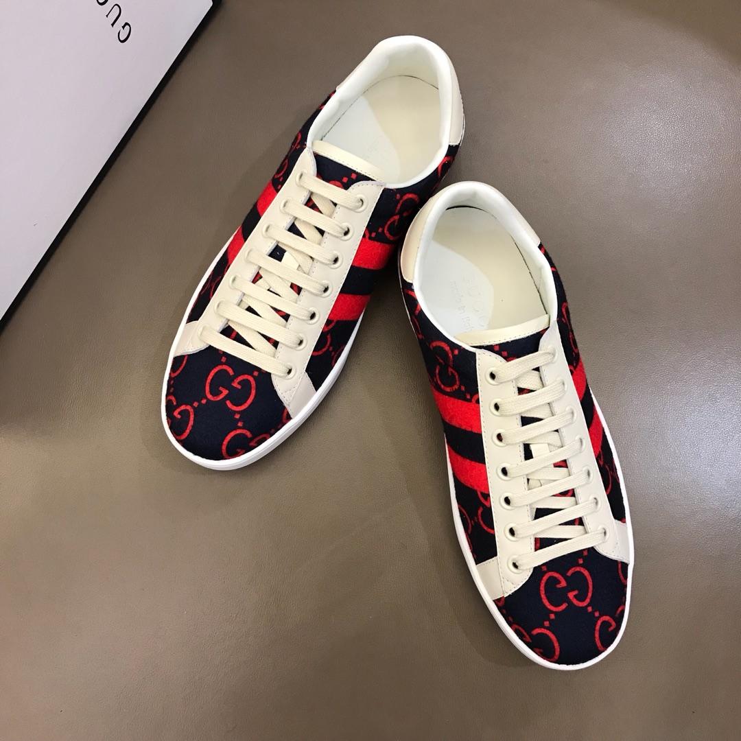 Gucci Perfect Quality Sneakers Dark blue and red GG print with white sole MS02696