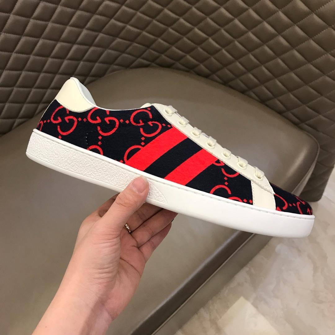 Gucci Perfect Quality Sneakers Dark blue and red GG print with white sole MS02696