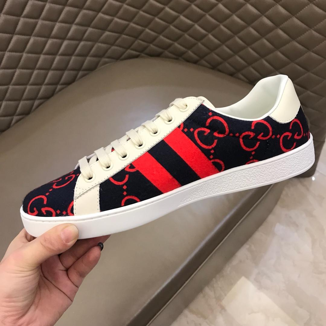 Gucci Perfect Quality Sneakers Dark blue and red GG print with white sole MS02696