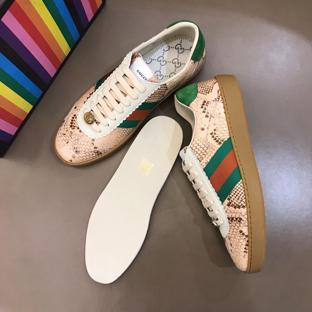 Gucci Perfect Quality Sneakers Brown snakeskin and Green and red ribbon with Brown rubber sole MS02681