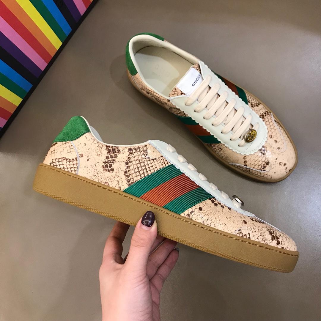 Gucci Perfect Quality Sneakers Brown snakeskin and Green and red ribbon with Brown rubber sole MS02681