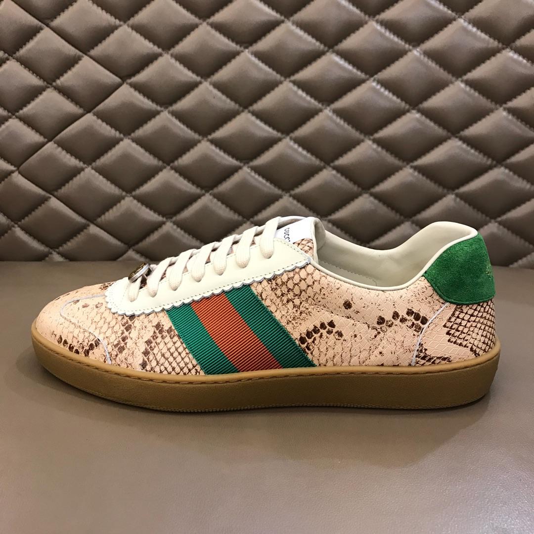 Gucci Perfect Quality Sneakers Brown snakeskin and Green and red ribbon with Brown rubber sole MS02681