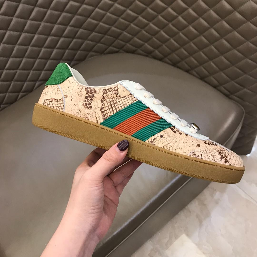 Gucci Perfect Quality Sneakers Brown snakeskin and Green and red ribbon with Brown rubber sole MS02681