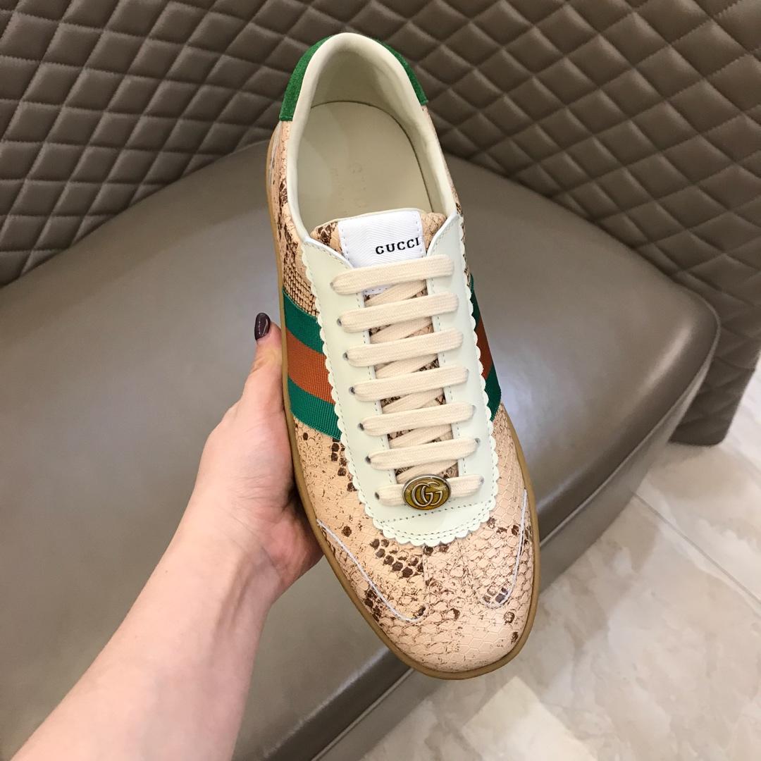 Gucci Perfect Quality Sneakers Brown snakeskin and Green and red ribbon with Brown rubber sole MS02681