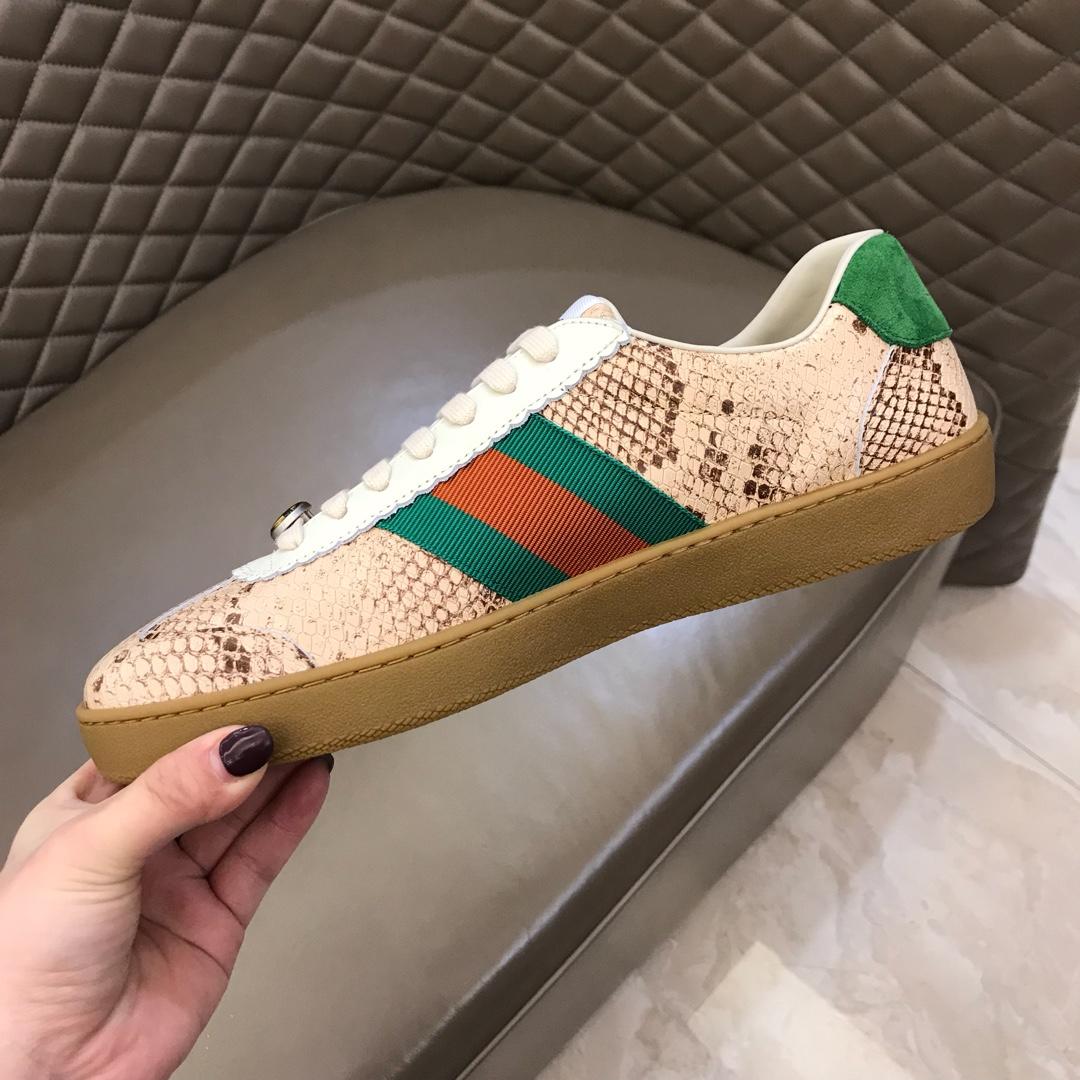 Gucci Perfect Quality Sneakers Brown snakeskin and Green and red ribbon with Brown rubber sole MS02681