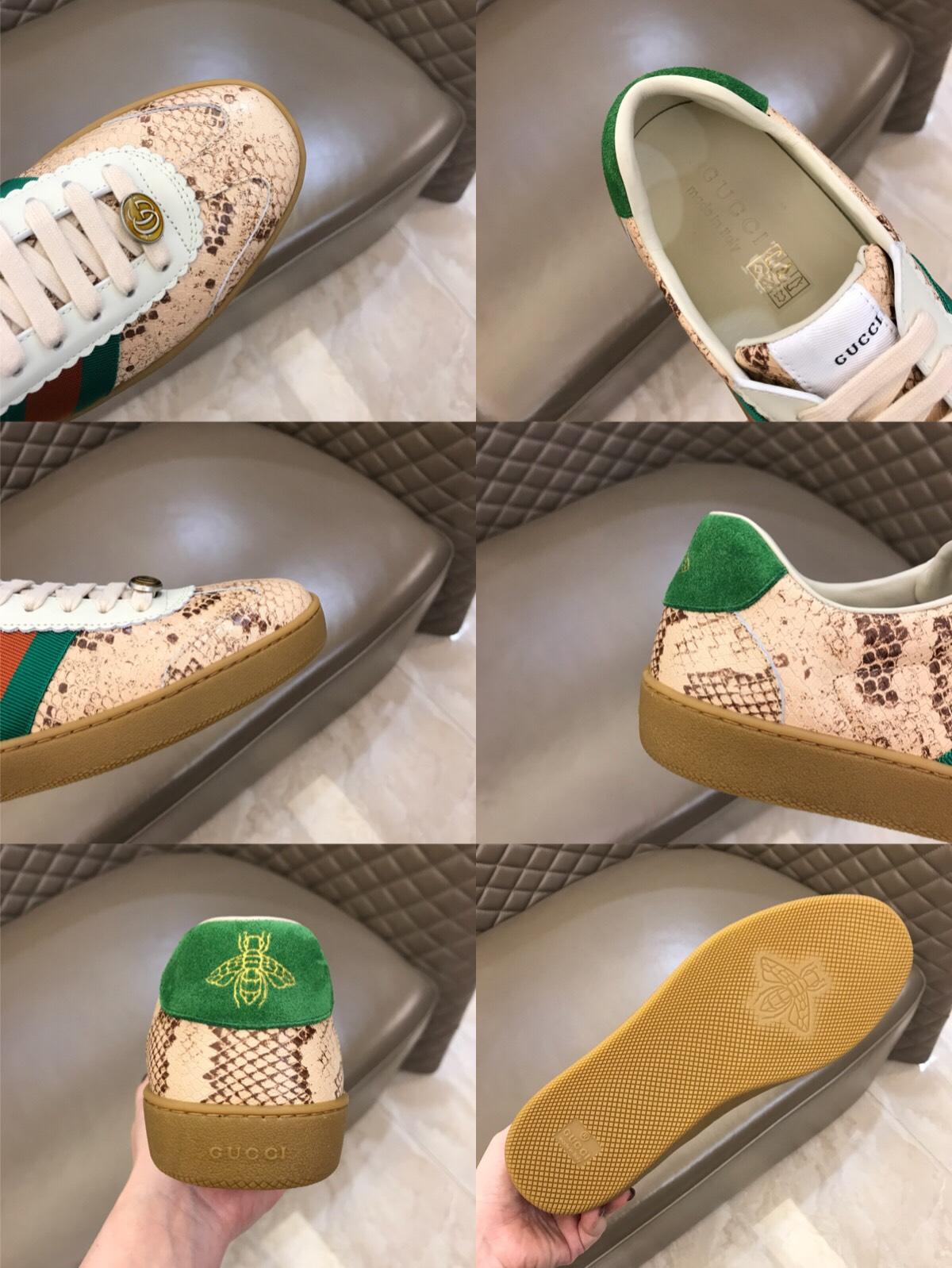 Gucci Perfect Quality Sneakers Brown snakeskin and Green and red ribbon with Brown rubber sole MS02681