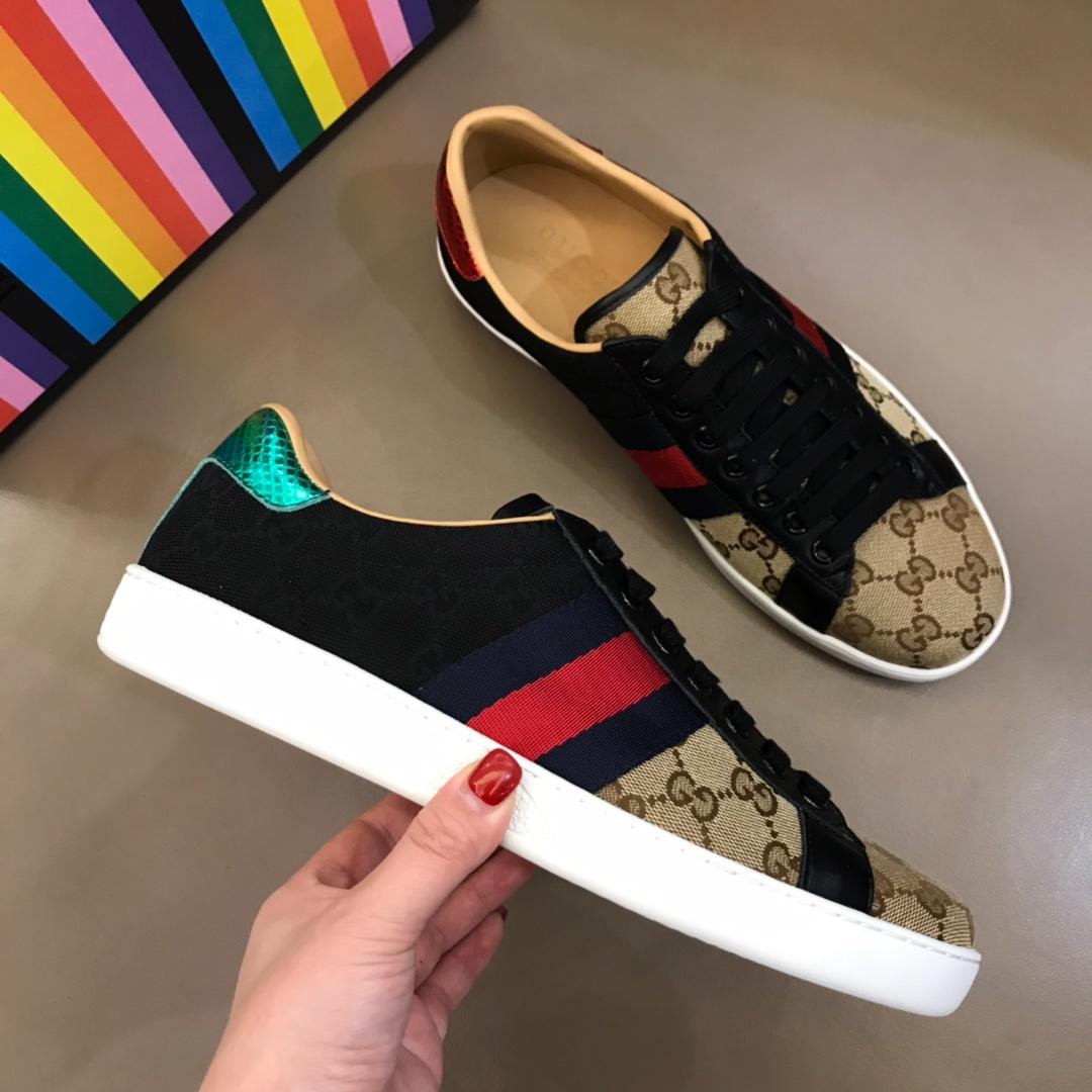 Gucci Perfect Quality Sneakers Brown and black GG pattern stitching and Black and Red Web withWhite rubber sole MS02669
