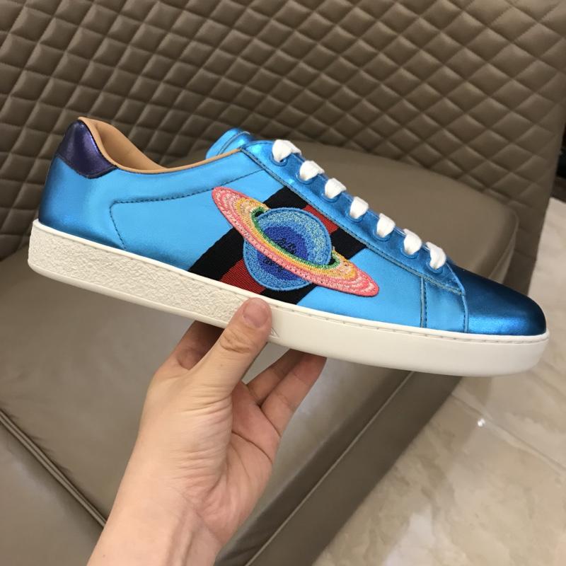 Gucci Perfect Quality Sneakers Blue shiny and Planet embroidery with White rubber sole MS02677