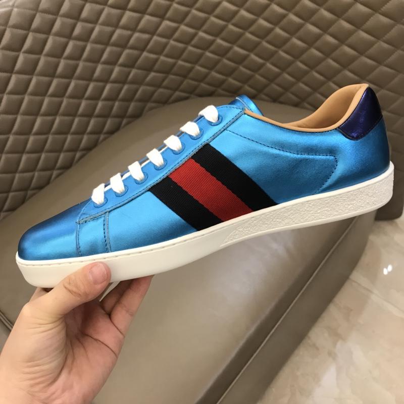 Gucci Perfect Quality Sneakers Blue shiny and Planet embroidery with White rubber sole MS02677