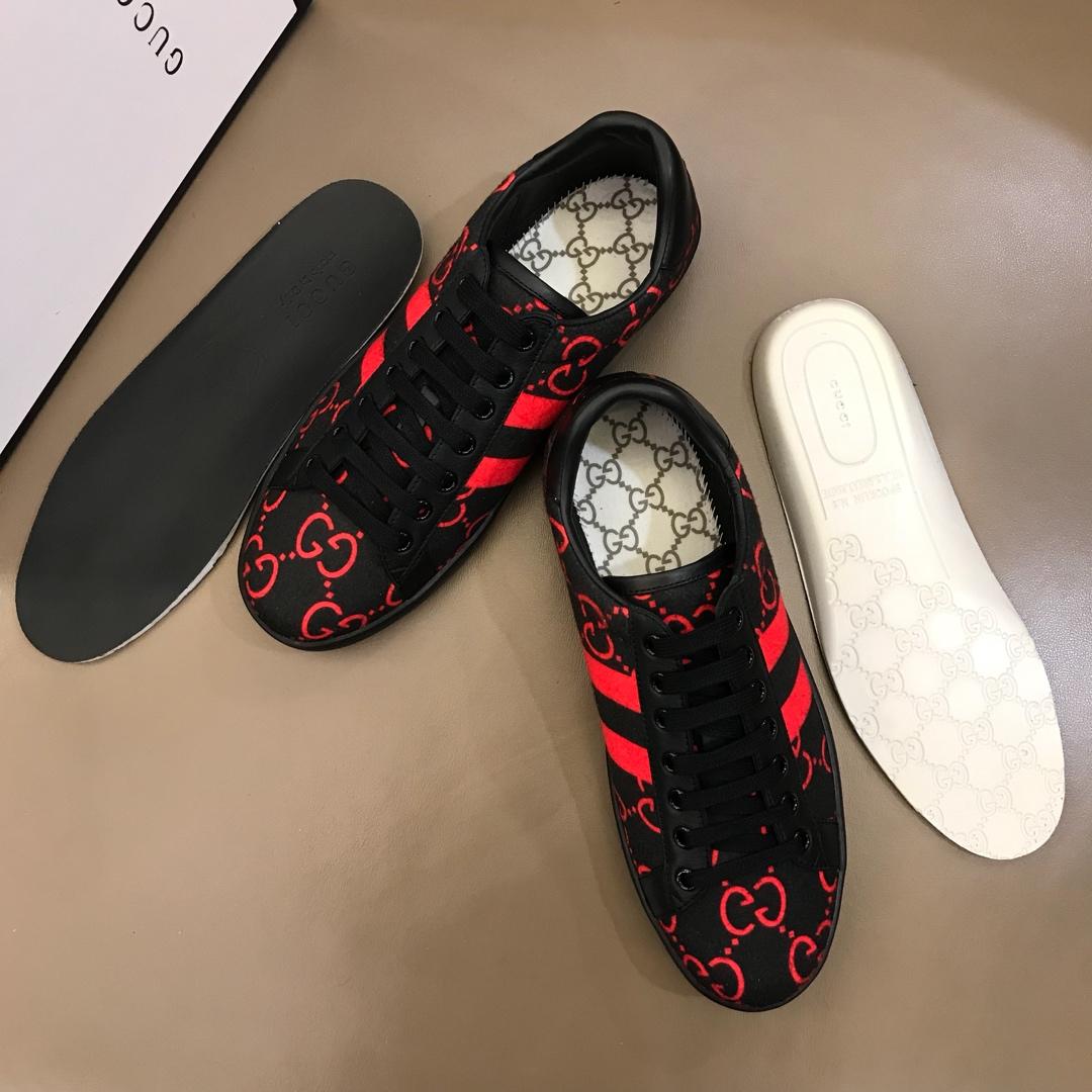 Gucci Perfect Quality Sneakers Black and red GG print with black sole MS02697