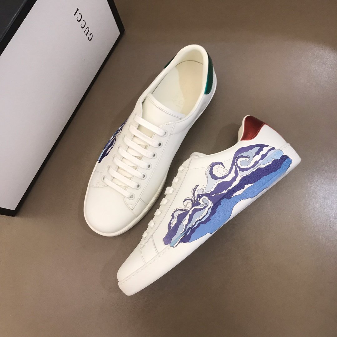 Gucci High Quality Sneakers White and Wave print with White rubber sole MS021189