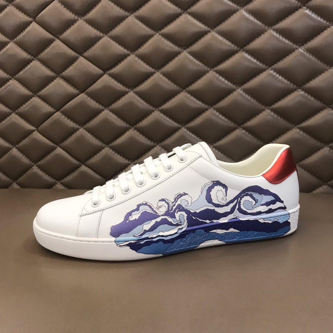 Gucci High Quality Sneakers White and Wave print with White rubber sole MS021189