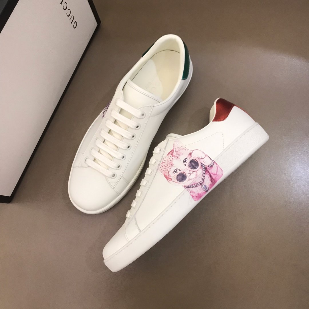 Gucci High Quality Sneakers White and Mystic Cat print with White rubber sole MS021190