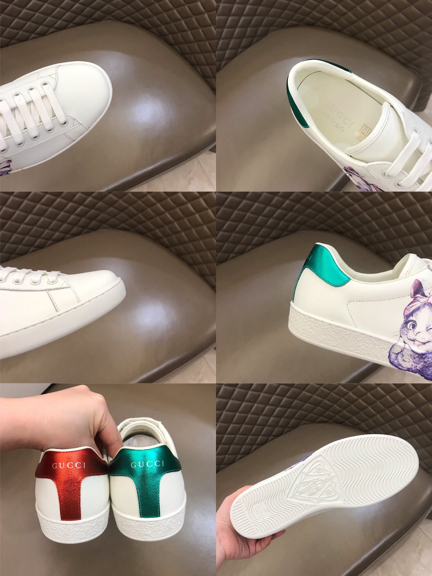 Gucci High Quality Sneakers White and Mystic Cat print with White rubber sole MS021190