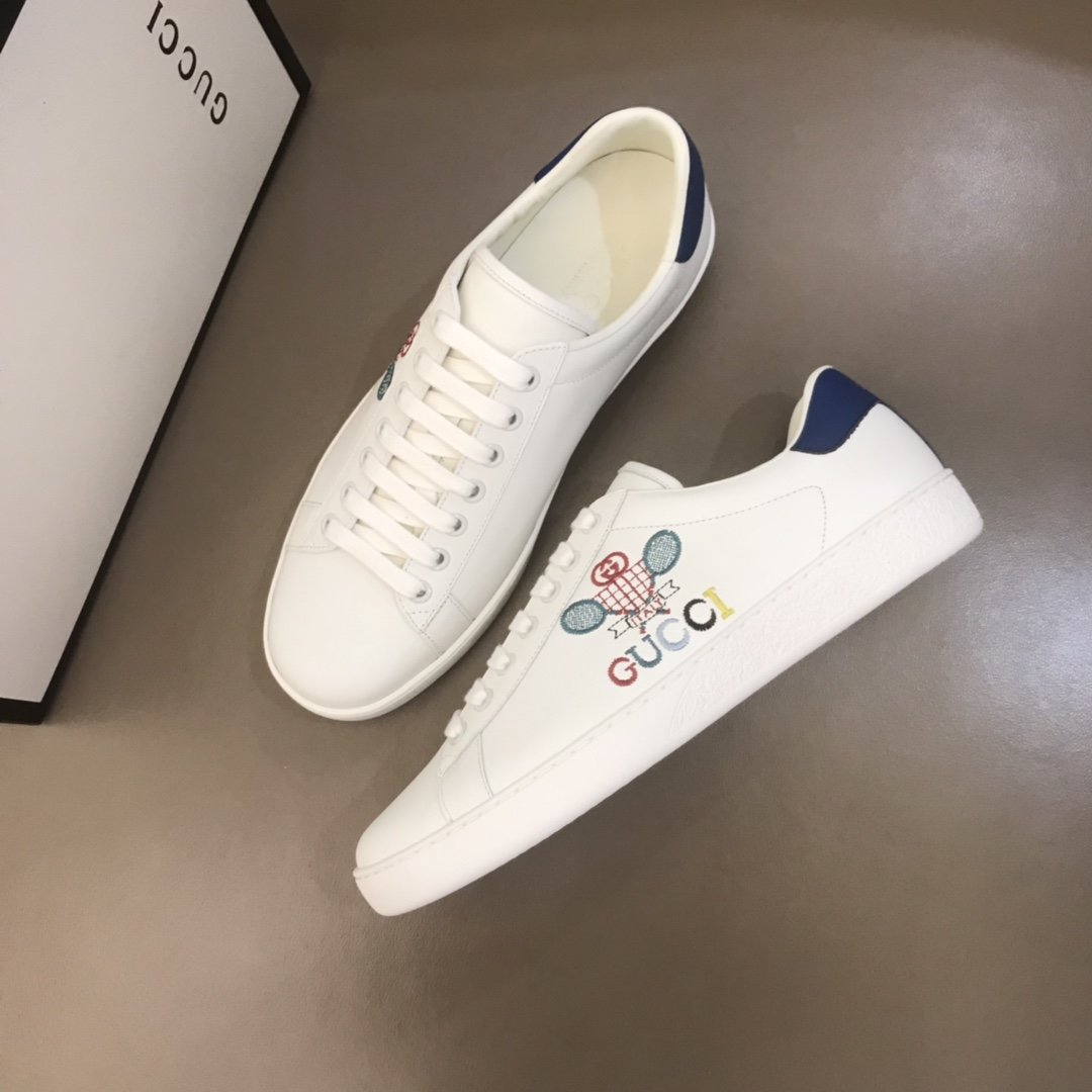 Gucci High Quality Sneakers White and Gucci Tennis Embroidery with Blue leather heel MS021188