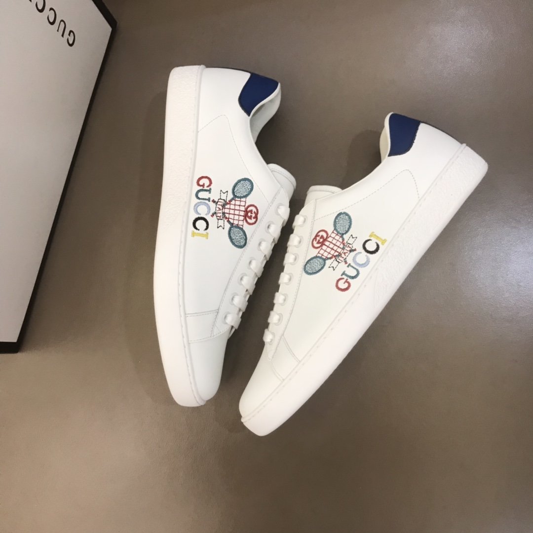 Gucci High Quality Sneakers White and Gucci Tennis Embroidery with Blue leather heel MS021188