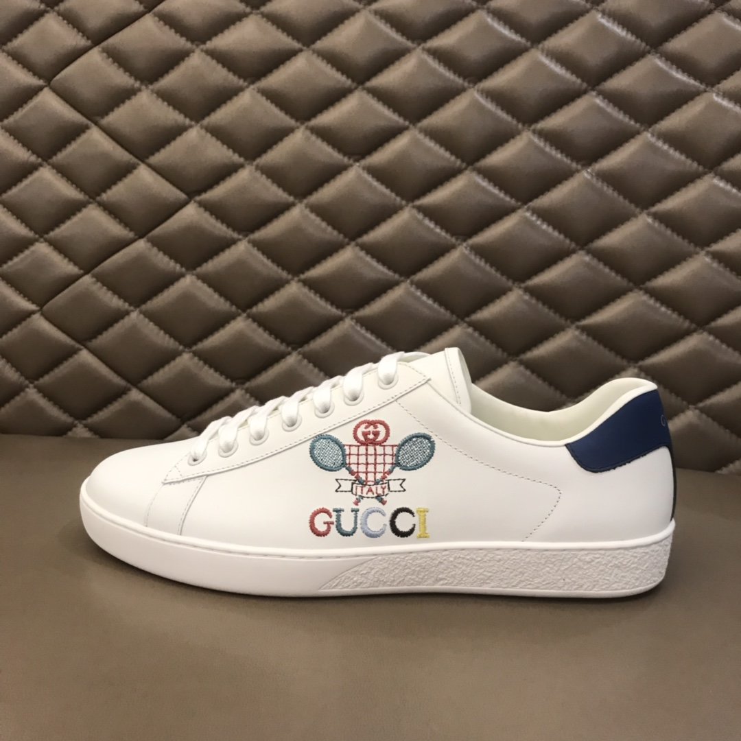 Gucci High Quality Sneakers White and Gucci Tennis Embroidery with Blue leather heel MS021188