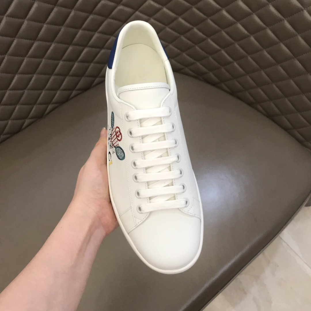 Gucci High Quality Sneakers White and Gucci Tennis Embroidery with Blue leather heel MS021188