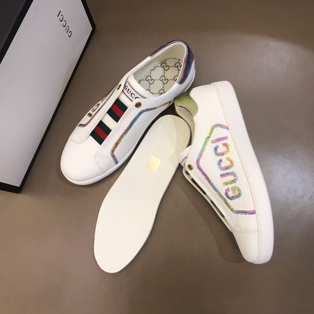 Gucci High Quality Sneakers White and Gucci sequins and white rubber sole MS021200