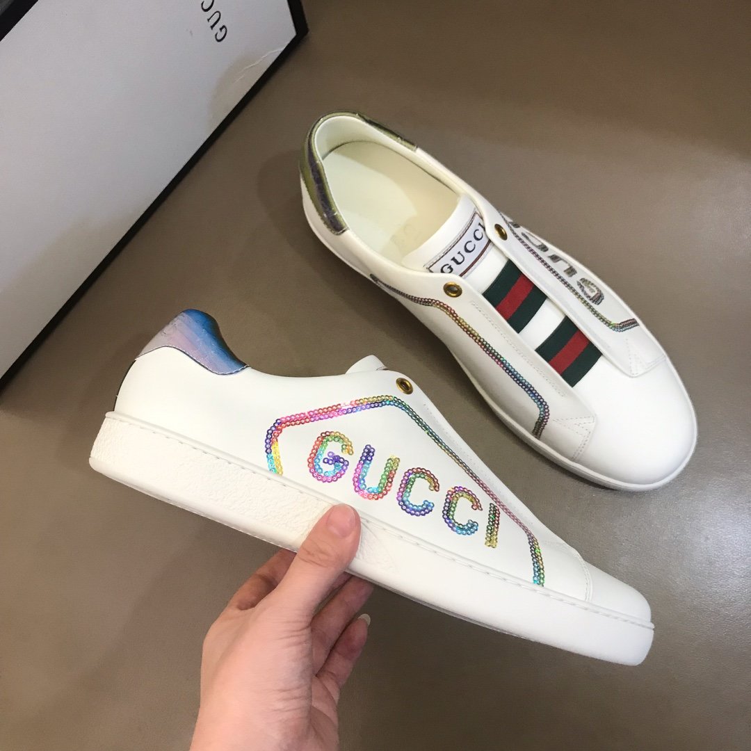 Gucci High Quality Sneakers White and Gucci sequins and white rubber sole MS021200