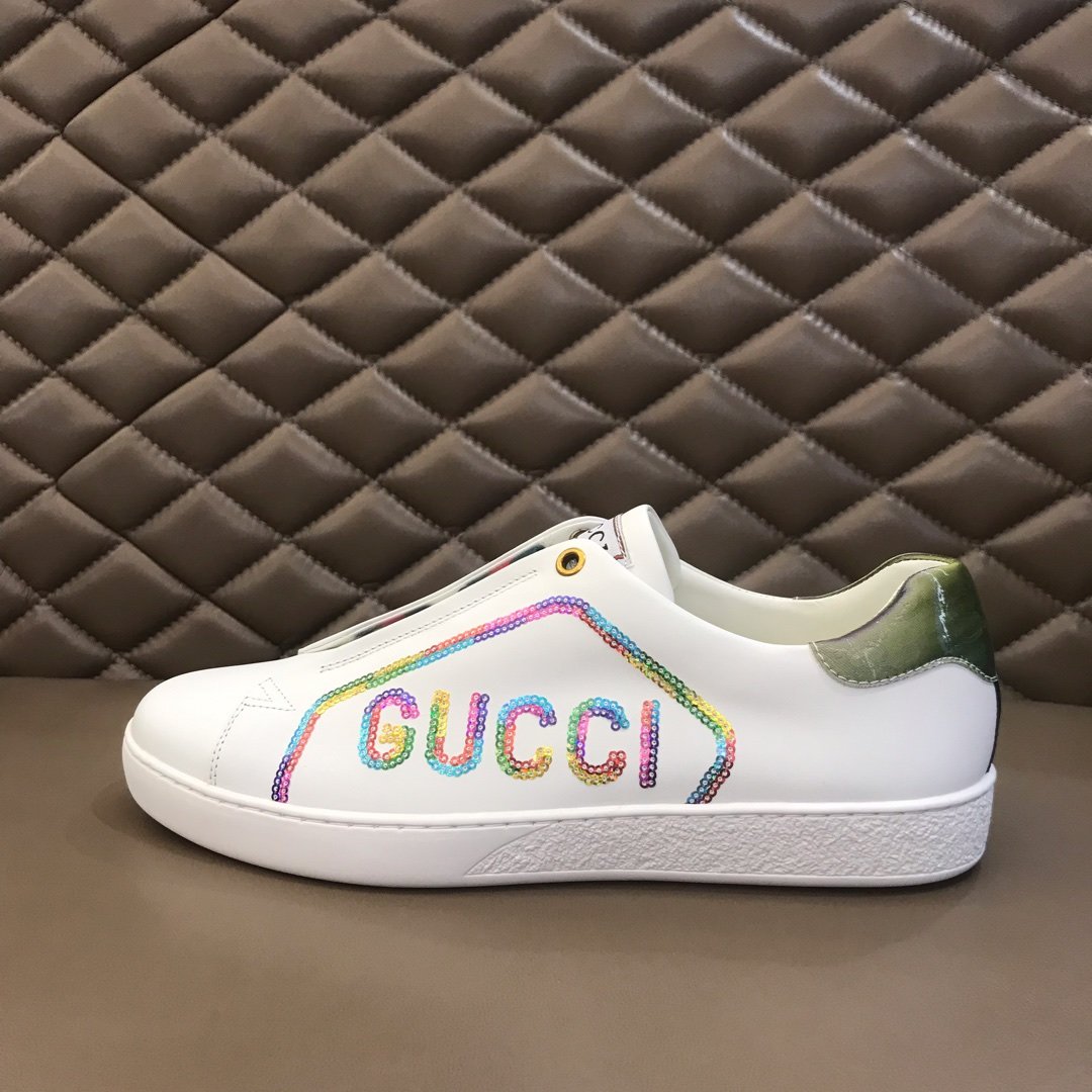 Gucci High Quality Sneakers White and Gucci sequins and white rubber sole MS021200
