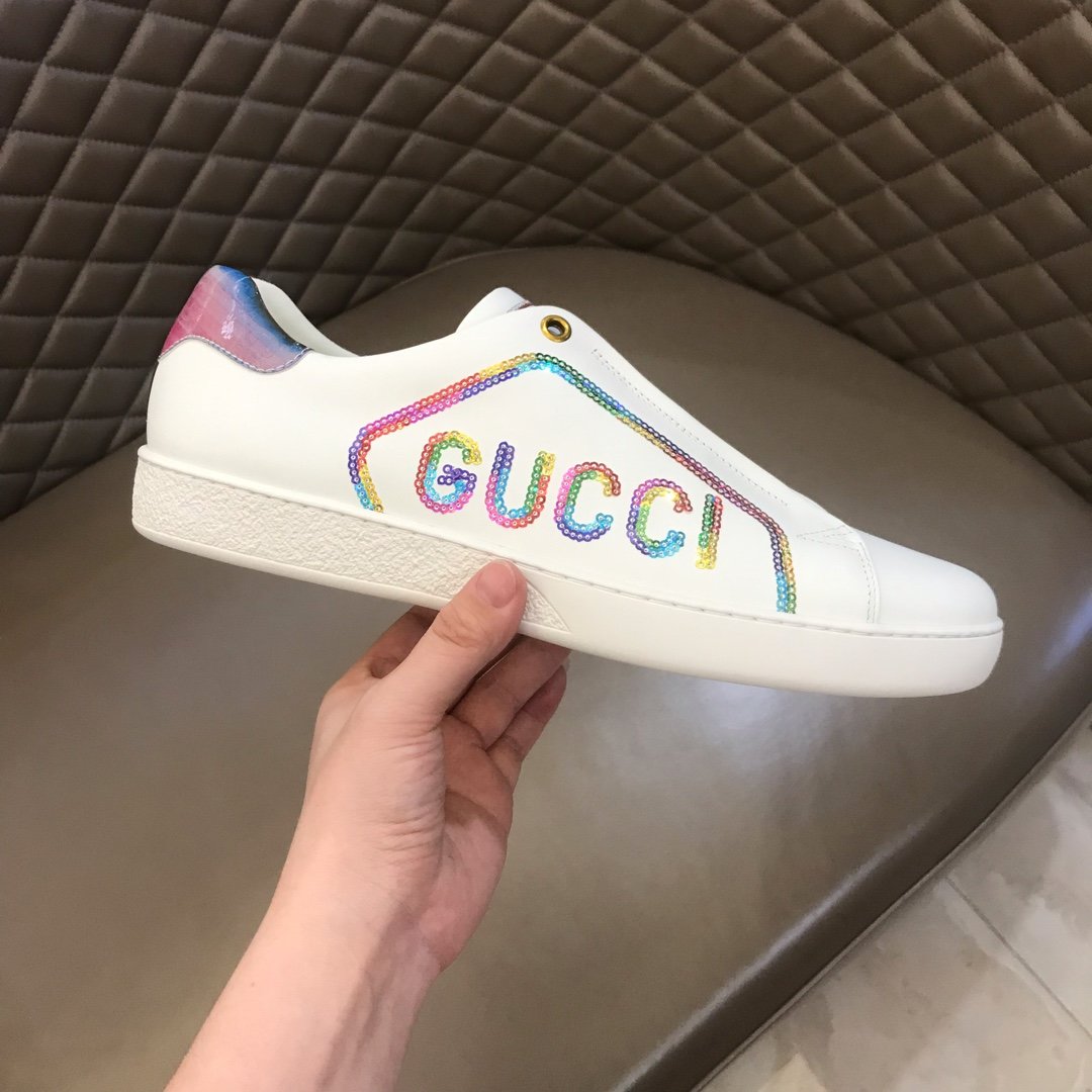 Gucci High Quality Sneakers White and Gucci sequins and white rubber sole MS021200
