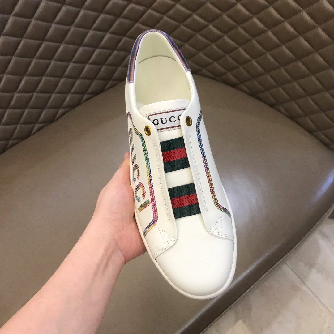 Gucci High Quality Sneakers White and Gucci sequins and white rubber sole MS021200