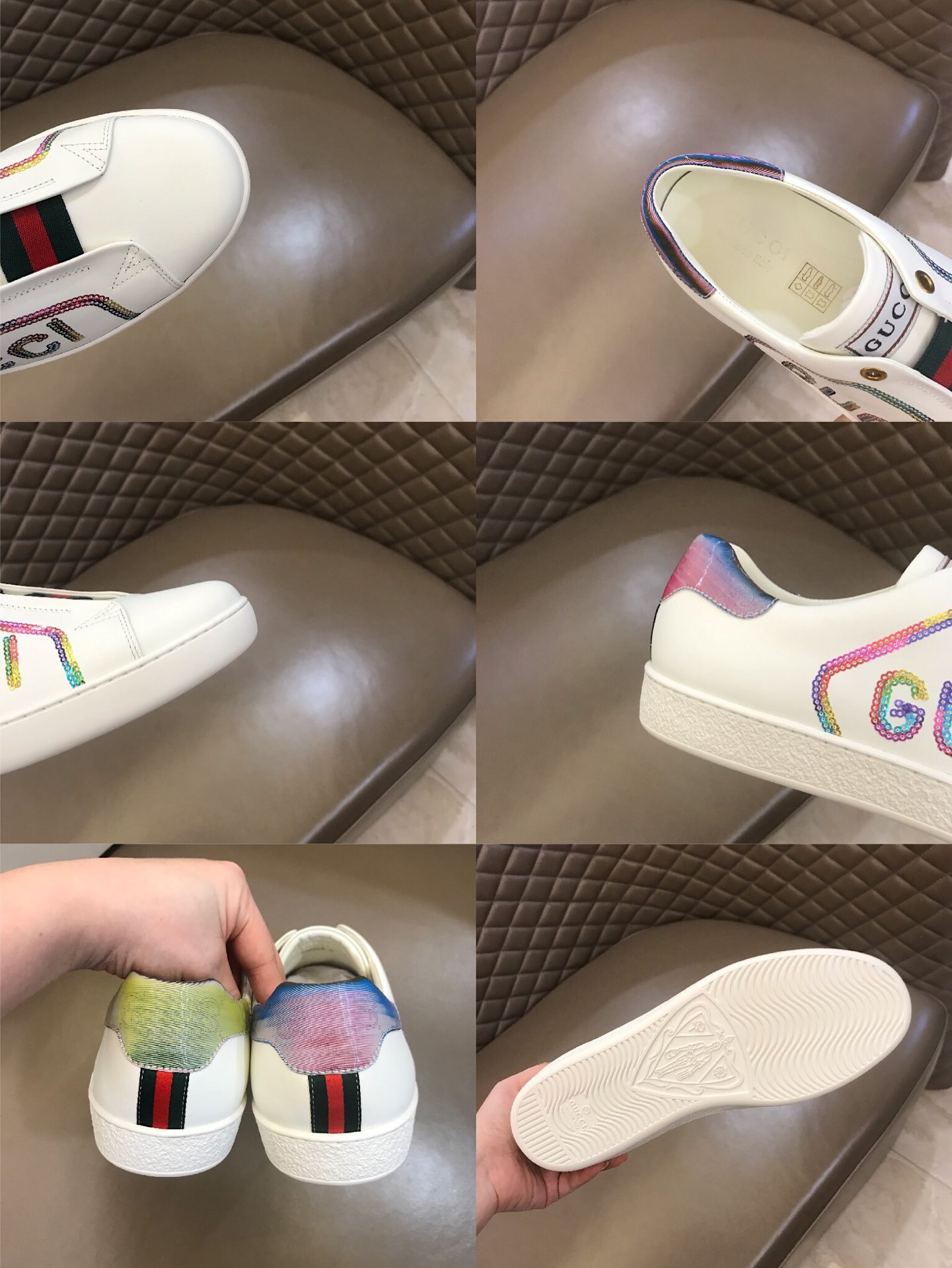 Gucci High Quality Sneakers White and Gucci sequins and white rubber sole MS021200