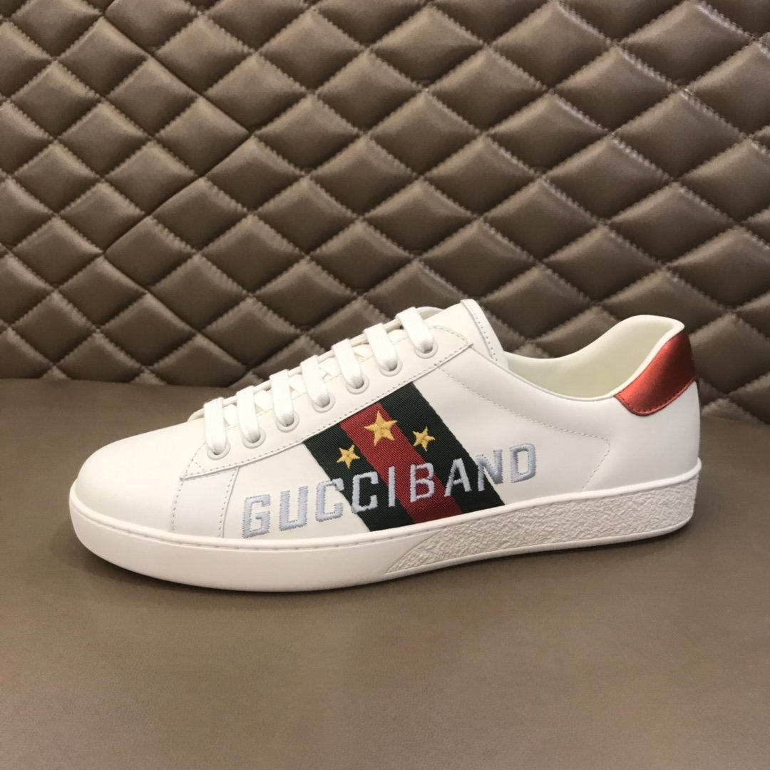Gucci High Quality Sneakers White and Gucci band and stars embroidery with White rubber sole MS021187