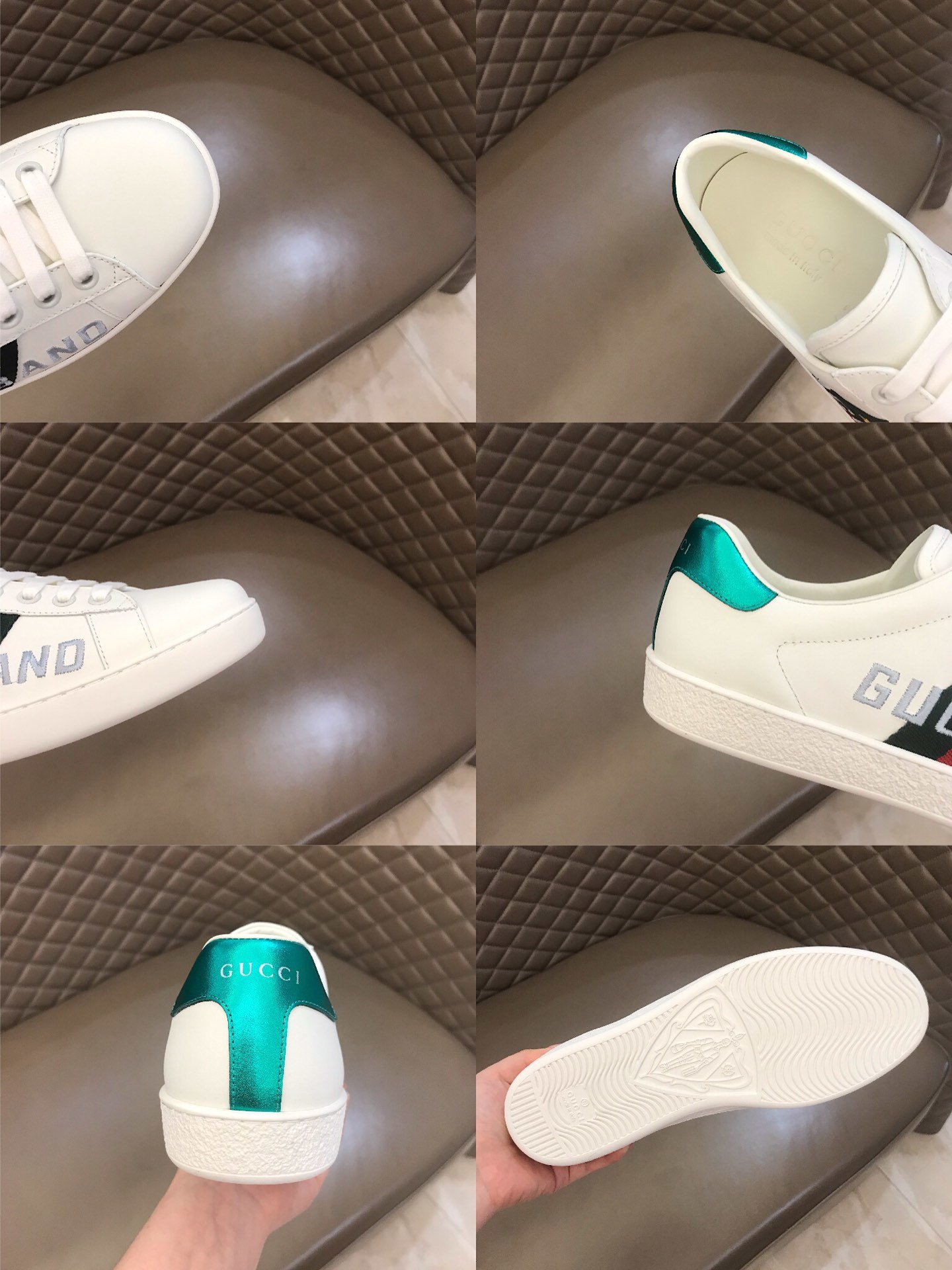 Gucci High Quality Sneakers White and Gucci band and stars embroidery with White rubber sole MS021187