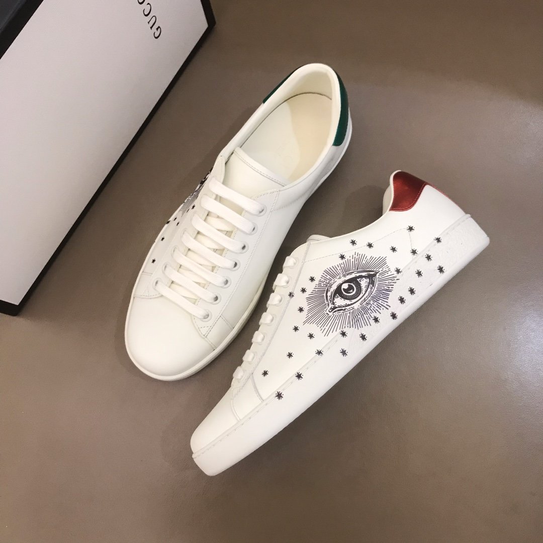 Gucci High Quality Sneakers White and eyes print with White rubber sole MS021194