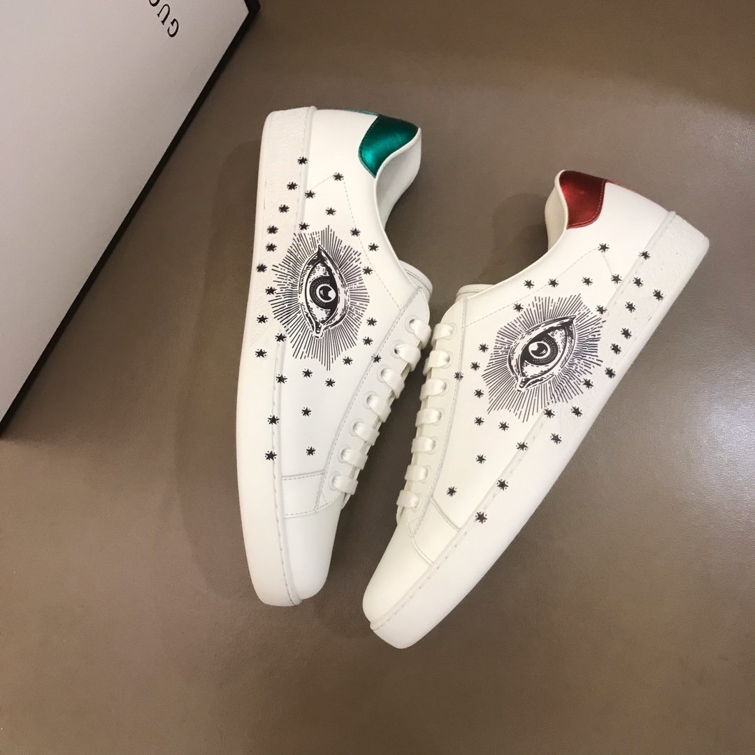 Gucci High Quality Sneakers White and eyes print with White rubber sole MS021194