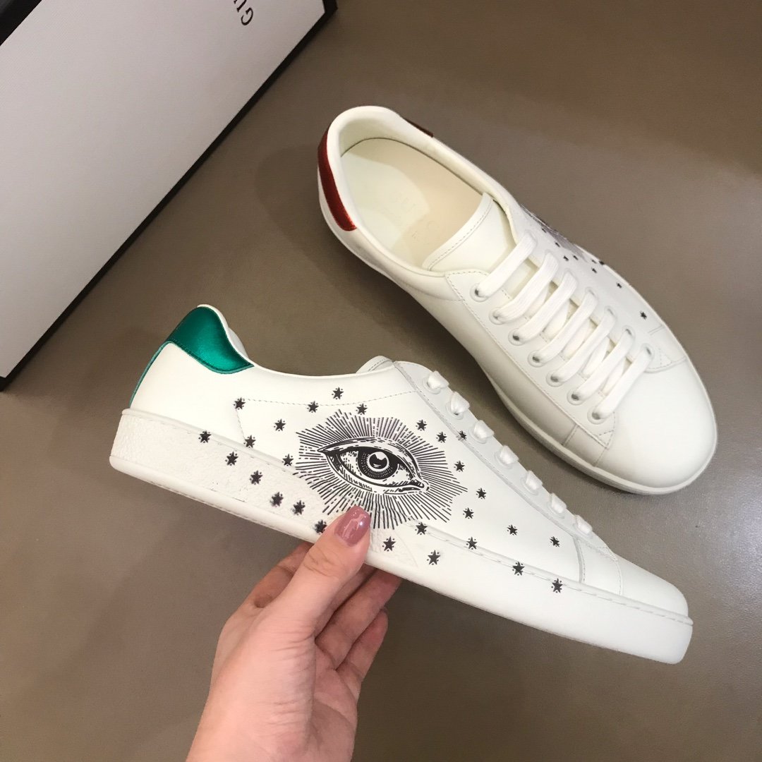 Gucci High Quality Sneakers White and eyes print with White rubber sole MS021194