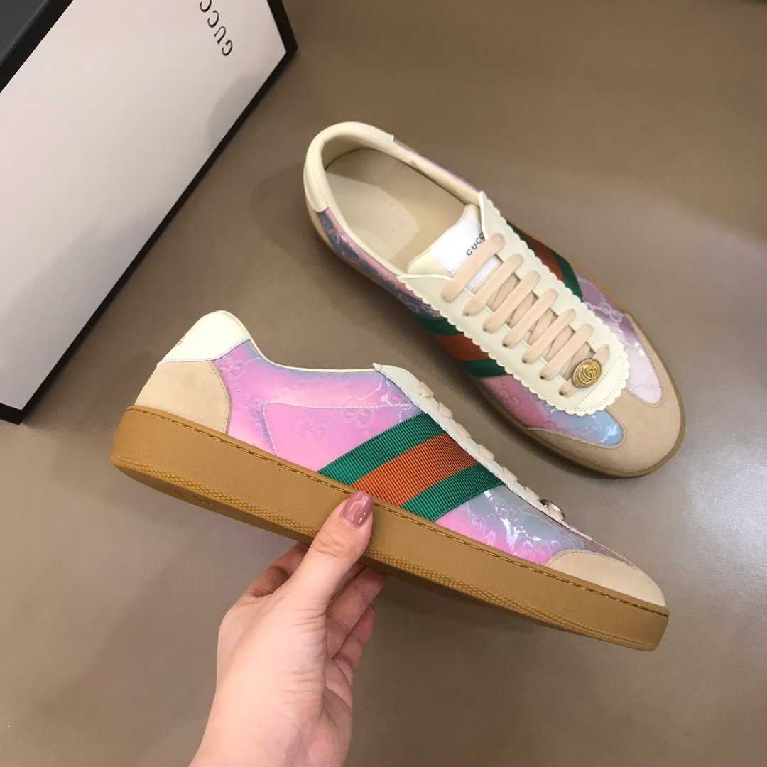 Gucci High Quality Sneakers Rainbow and beige suede with brown rubber soles MS021191
