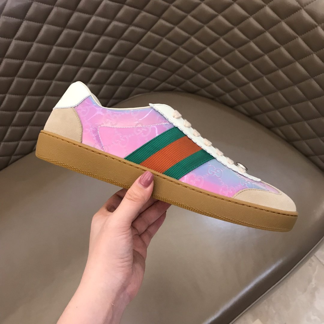 Gucci High Quality Sneakers Rainbow and beige suede with brown rubber soles MS021191
