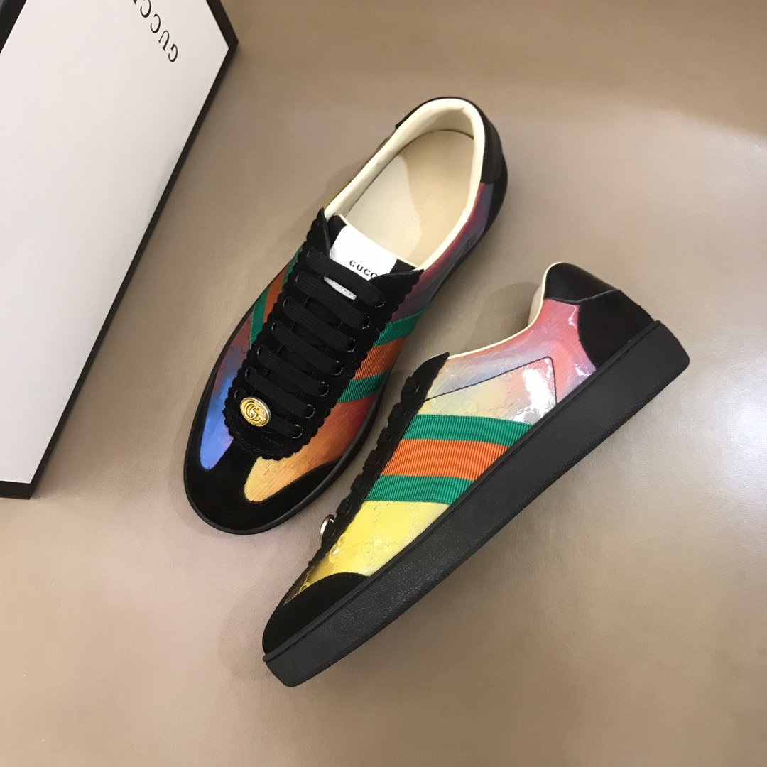 Gucci High Quality Sneakers Iridescent and black suede and black rubber soles MS021192