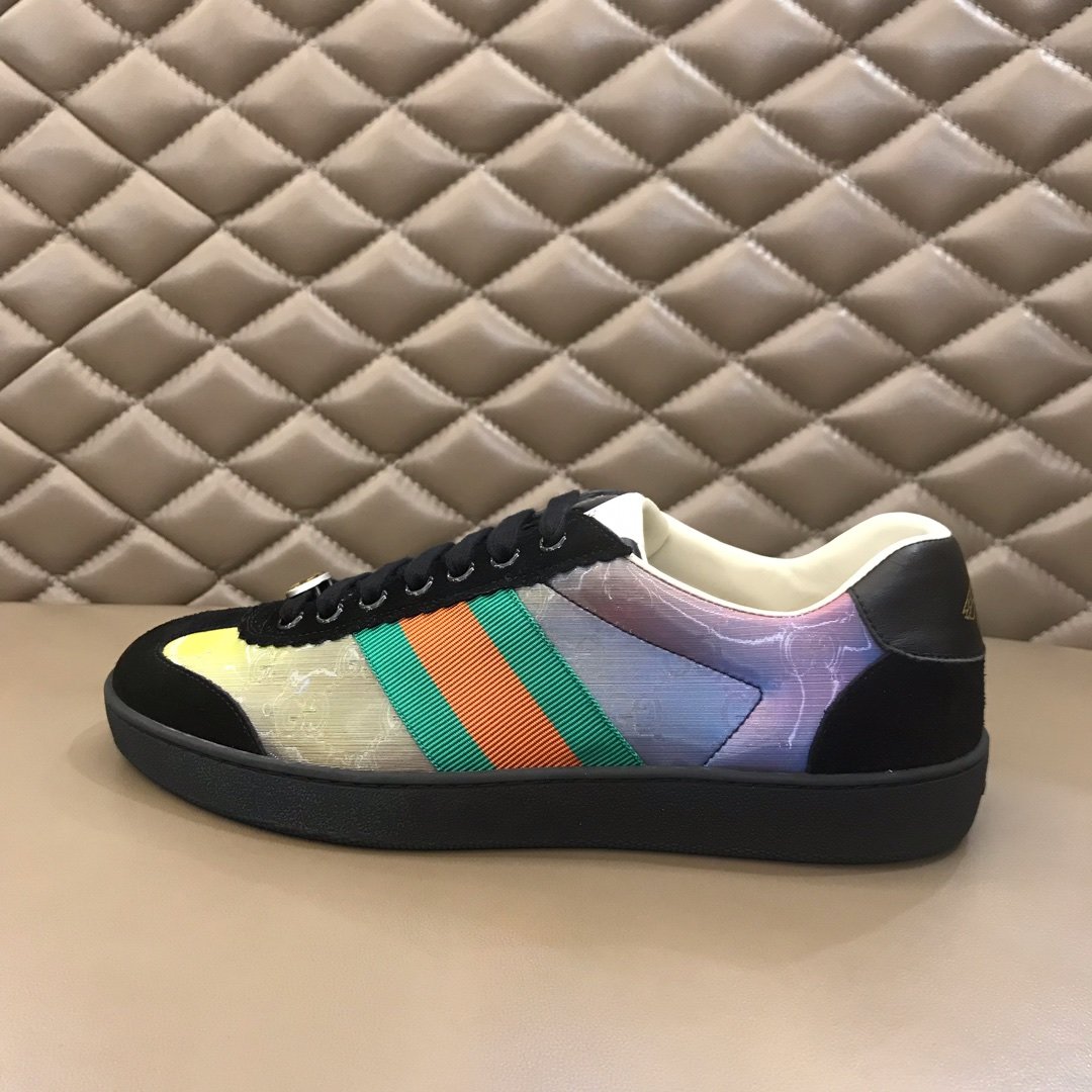 Gucci High Quality Sneakers Iridescent and black suede and black rubber soles MS021192