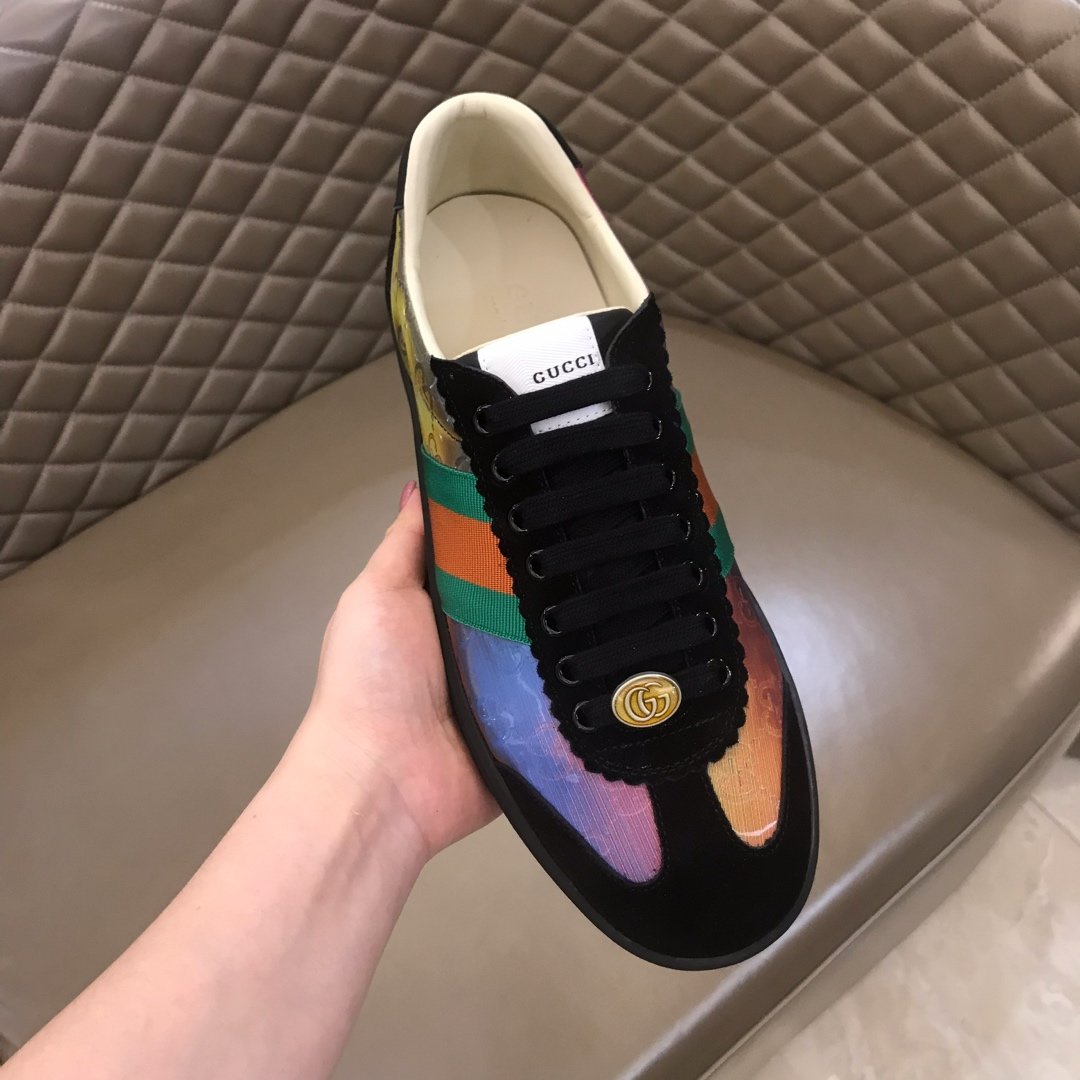 Gucci High Quality Sneakers Iridescent and black suede and black rubber soles MS021192