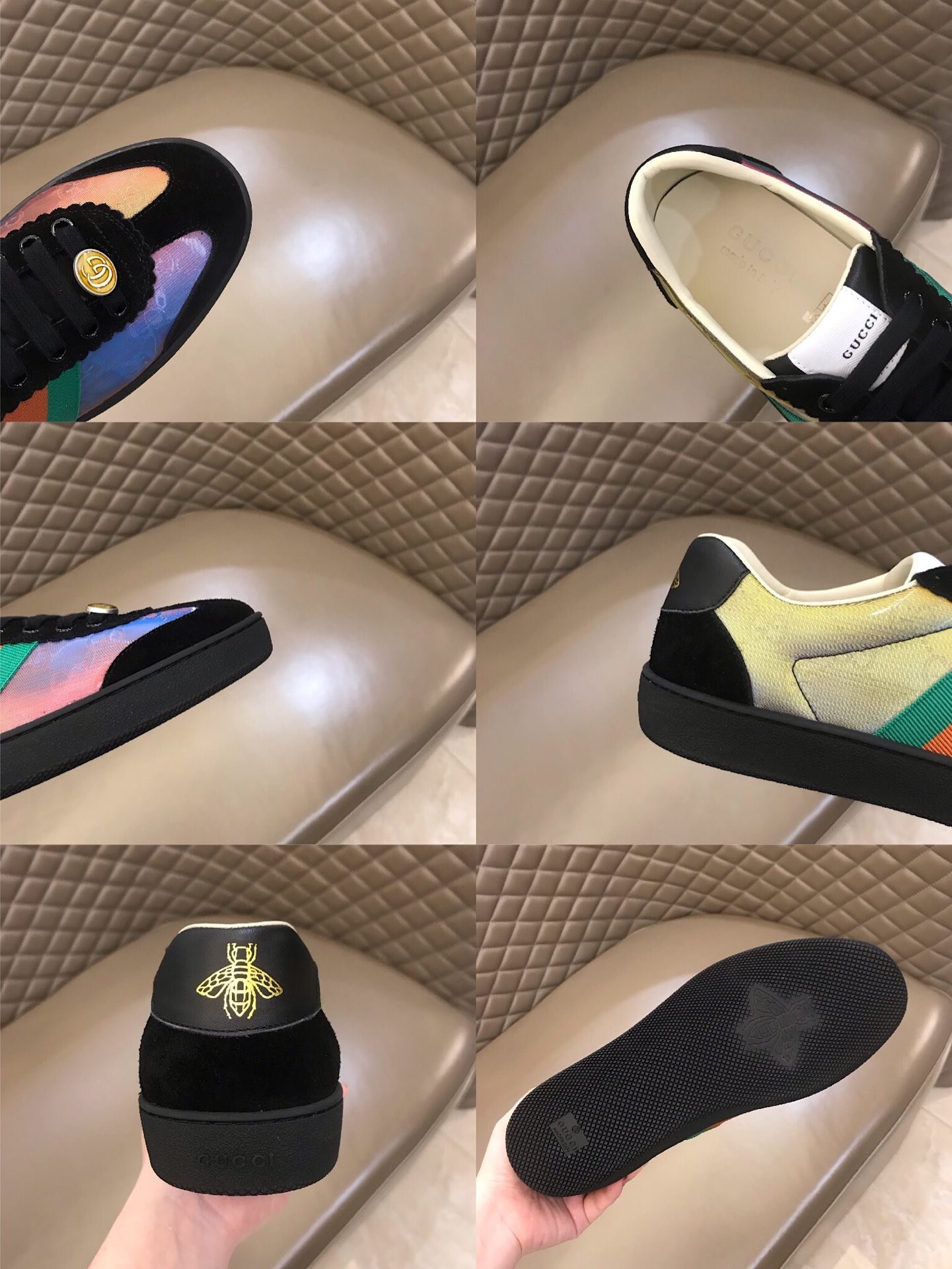 Gucci High Quality Sneakers Iridescent and black suede and black rubber soles MS021192