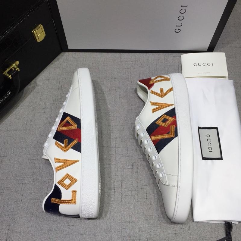 Gucci Fashion Sneakers White and gold loved embroidery with white sole MS07766