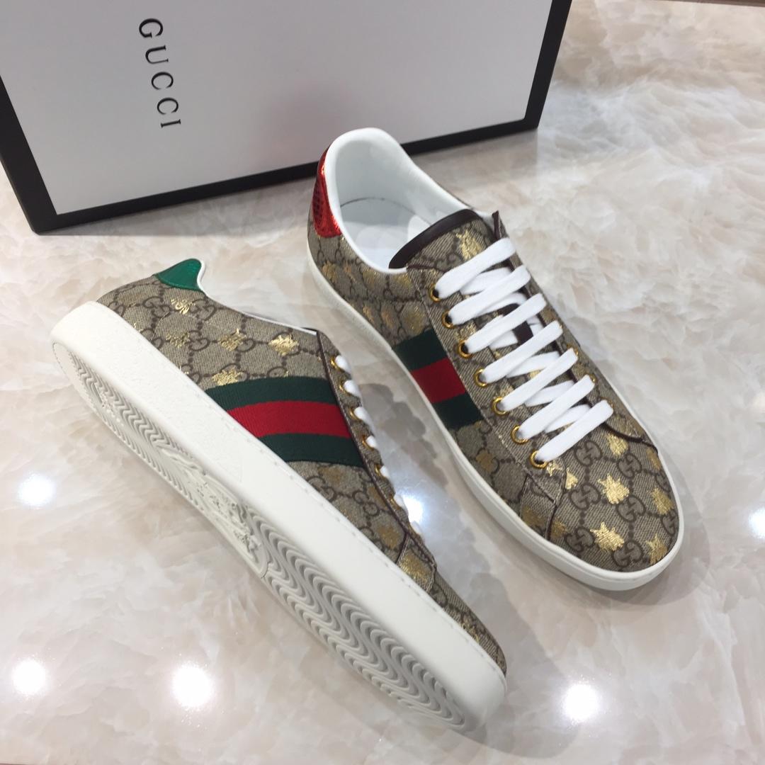 Gucci Fashion Sneakers Ebony GG print and gold sealed embroidery with white sole MS07653