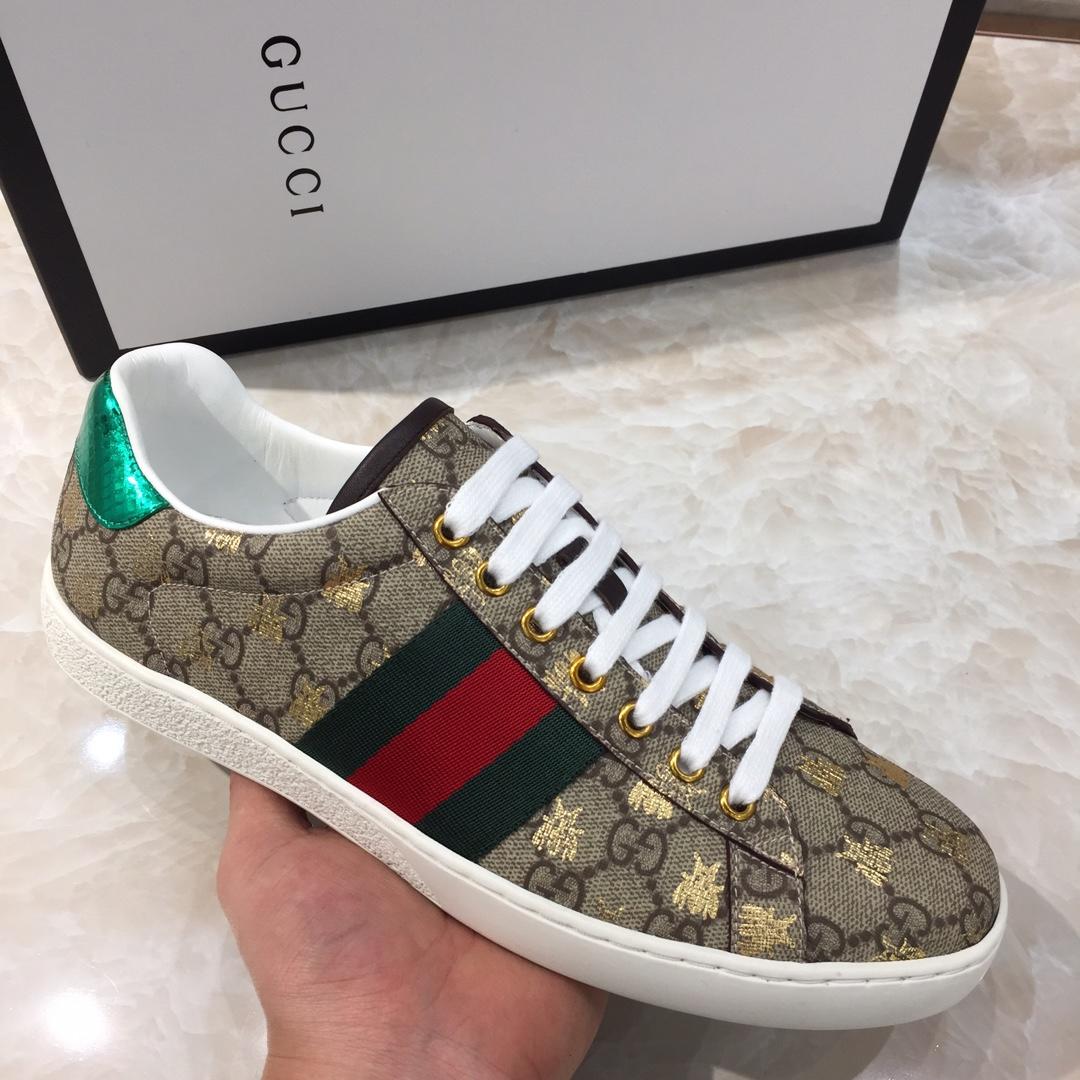 Gucci Fashion Sneakers Ebony GG print and gold sealed embroidery with white sole MS07653