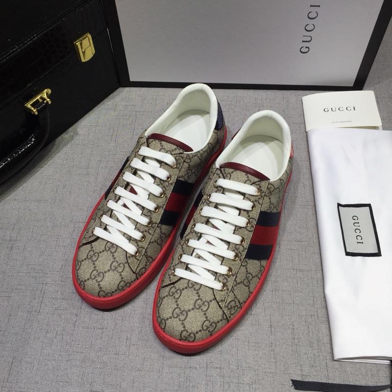 Gucci Fashion Sneakers Beige and GG print with red sole MS07757