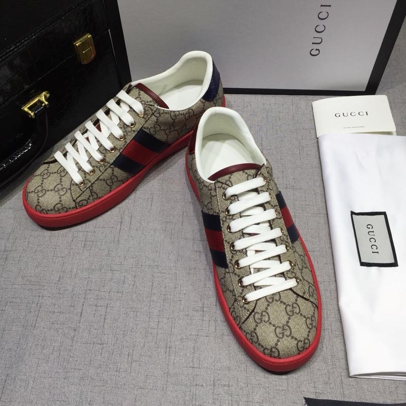 Gucci Fashion Sneakers Beige and GG print with red sole MS07757