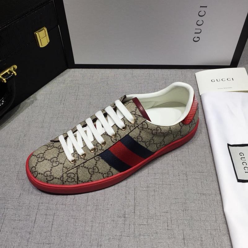 Gucci Fashion Sneakers Beige and GG print with red sole MS07757