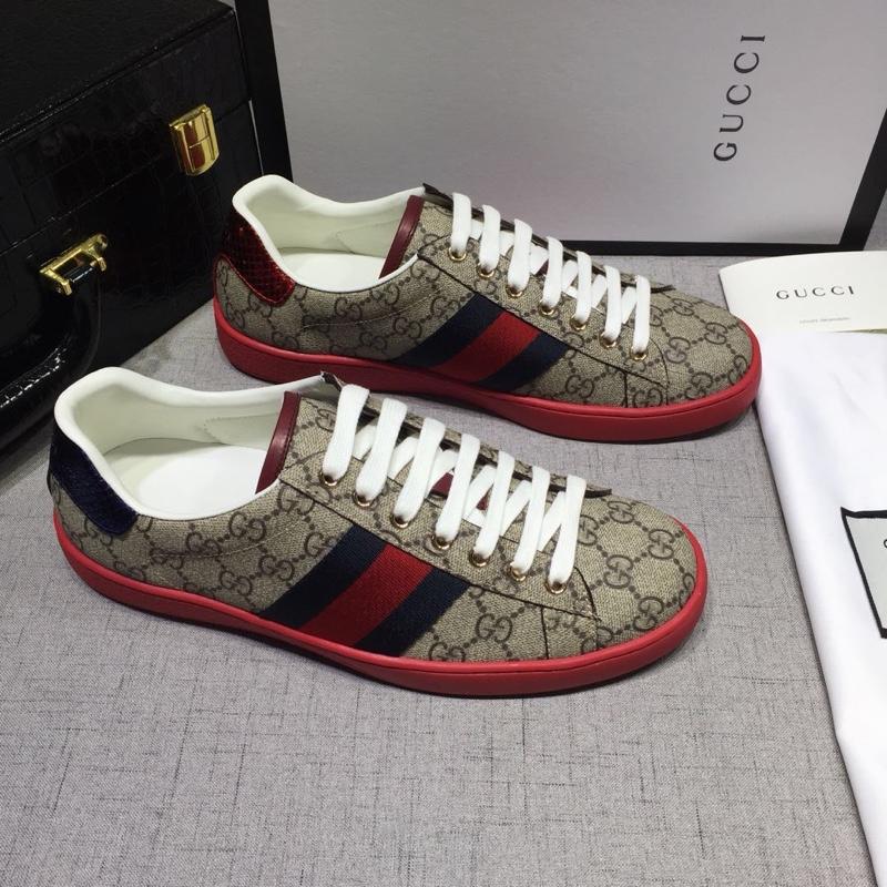 Gucci Fashion Sneakers Beige and GG print with red sole MS07757