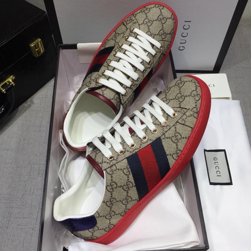 Gucci Fashion Sneakers Beige and GG print with red sole MS07757