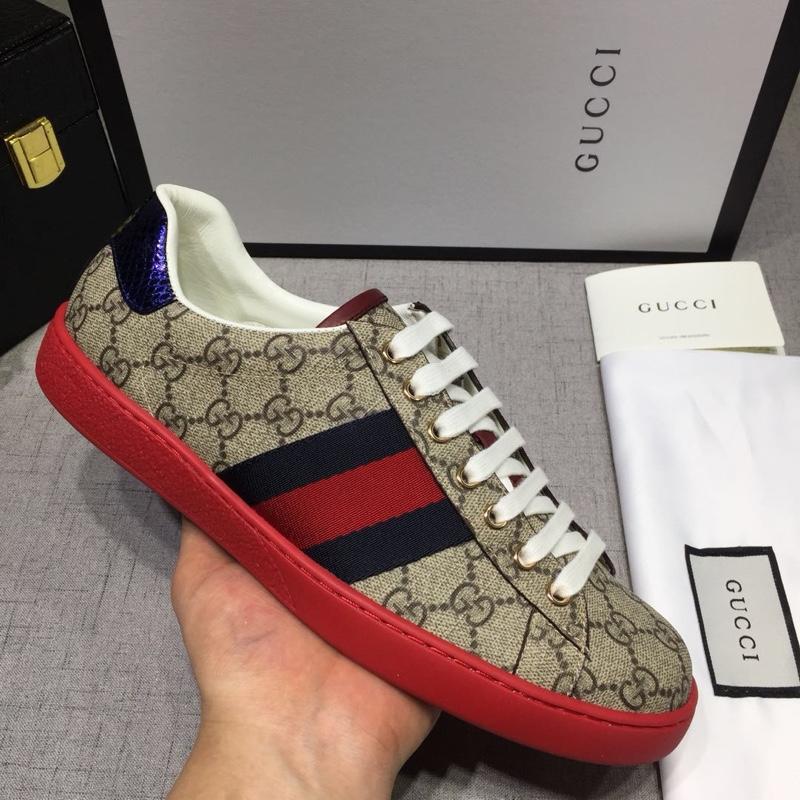 Gucci Fashion Sneakers Beige and GG print with red sole MS07757