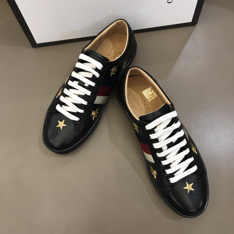 Gucci Fashion Desgin Leather Sneaker Black and gold bee embroidery with black sole MS02236